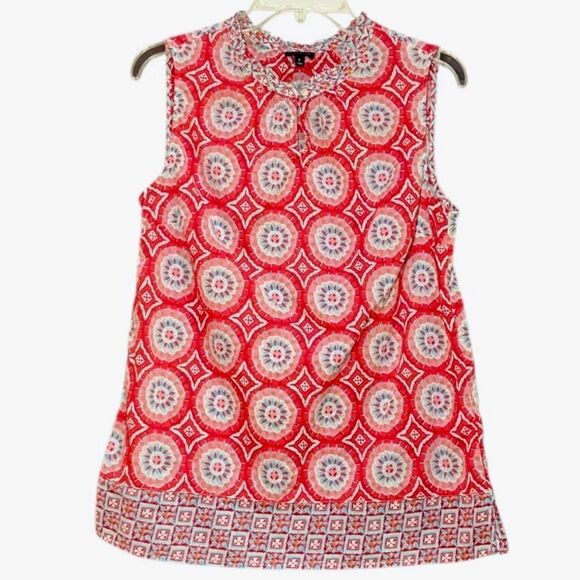 Talbots Medallion Print Sleeveless Top in Pale Red/Blue Women’s S - Picture 1 of 6